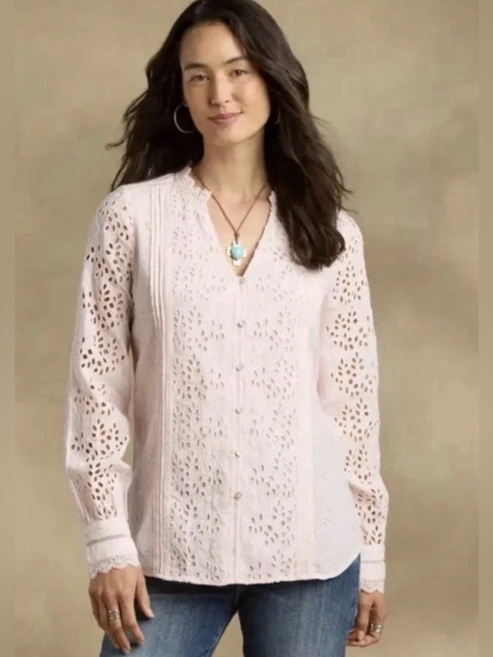 Sundance Blush Floral Eyelet Cotton Blouse